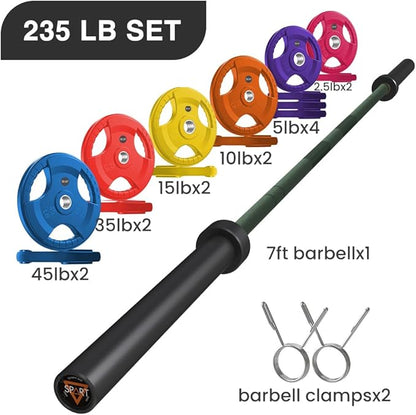 7FT Olympic Barbell Bar with Weight Plate Set Combo, Solid Olympic Bar with Bearings, 700Lbs