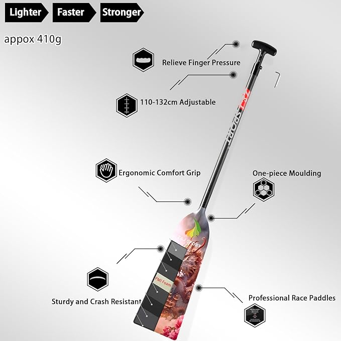 Z&J SPORT Adjustable Dragon Boat Paddle, IDBF Approved Carbon Fiber Paddle, Dragon Graphic Paddle