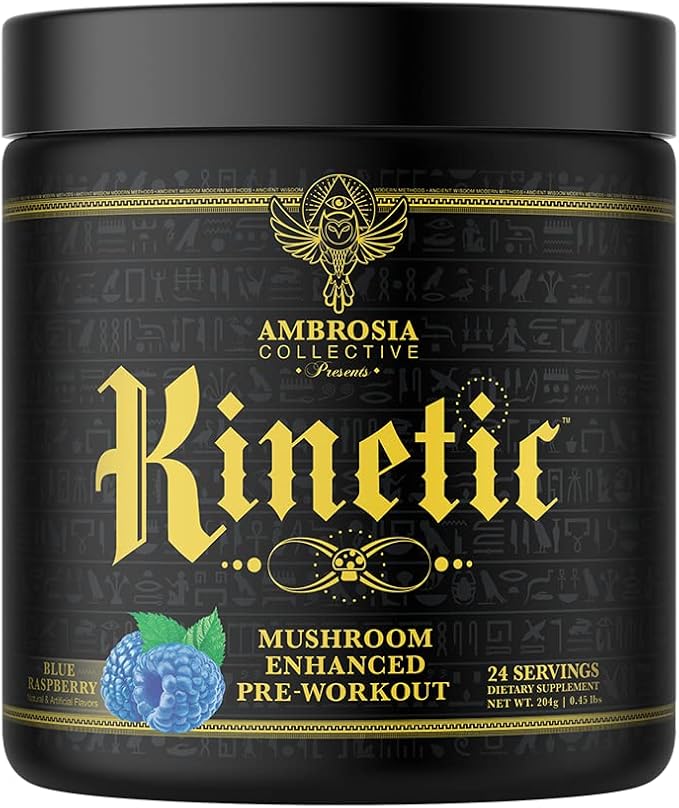 Ambrosia Kinetic Organic Preworkout, Mushroom Enhanced Natural Pre Workout Supplement, Nootropic