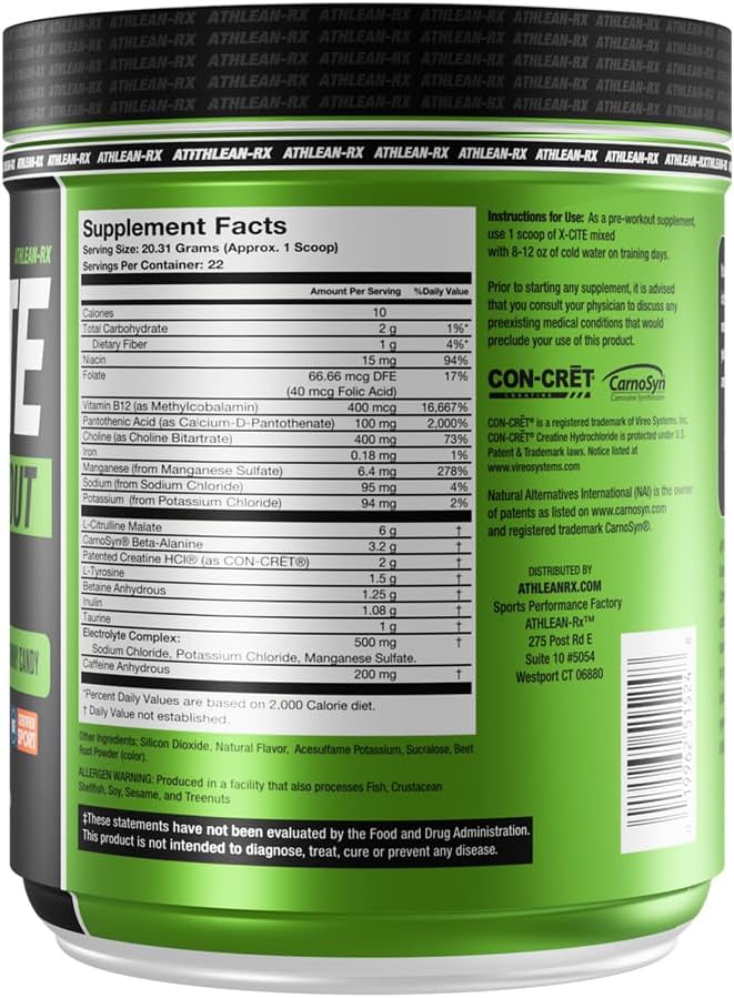 X-CITE Pre-Workout by ATHLEAN-X - Enhanced Formula with Beta-Alanine, Creatine & Caffeine for