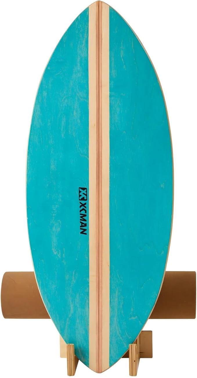 XCMAN Surf Balance Board Trainer with Roller Wooden Exercise Balancing Stability Trainer - Non Slip