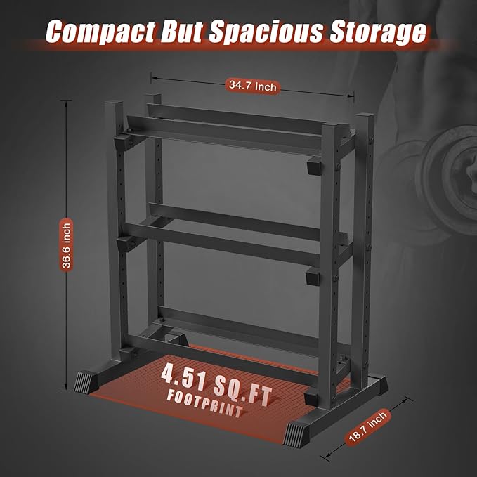 3-Tier Dumbbell Rack, 1100LB Capacity Adjustable Weight Rack for Home Gym, Heavy-Duty Weight Stand