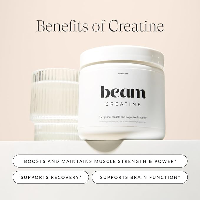 Beam Creatine Powder, Third Party Tested, Micronized Creatine Monohydrate Supplement, Creatine for
