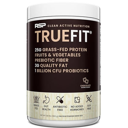 TrueFit Gut Healthy Protein Powder, Grass-Fed Whey Meal Replacement Shake with Prebiotics