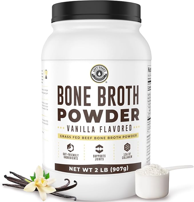 32oz Vanilla Bone Broth Protein Powder From Grass Fed Beef - Non-GMO Ingredients, Gut-Friendly, Low