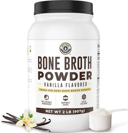 32oz Vanilla Bone Broth Protein Powder From Grass Fed Beef - Non-GMO Ingredients, Gut-Friendly, Low