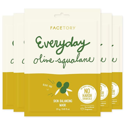 FACETORY K Beauty Face Mask Skin Care - Everyday OLIVE Skin Balancing Sheet Mask | Plant-Based with