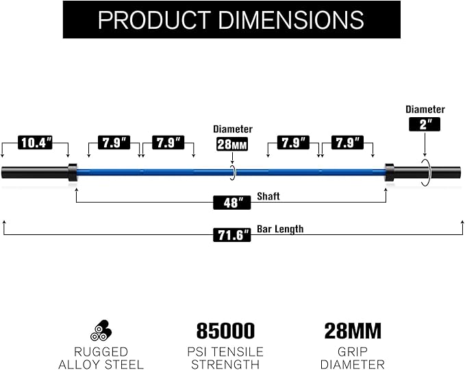 RITFIT Olympic Barbell 4ft/4.8ft/6ft - 2 Inch Weight Bar for Strength Training, Weightlifting