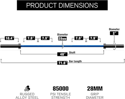 RITFIT Olympic Barbell 4ft/4.8ft/6ft - 2 Inch Weight Bar for Strength Training, Weightlifting