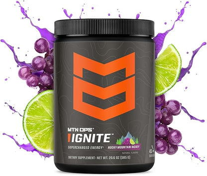MTN OPS Ignite Energy Drink Powder, Gluten Free Nootropic Supplement Drink Mix, L Arginine, L