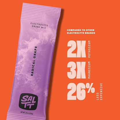 SALTT Electrolytes Powder Flavored Drink Mix - Radical Grape - 30 Hydration Packets - Magnesium