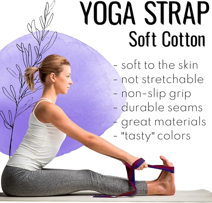 TECEUM Yoga Strap & Mat Strap – 2 IN 1 – Cotton – 6 ft 8 ft 10 ft (30+ colors) – Adjustable