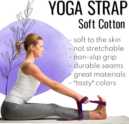 TECEUM Yoga Strap & Mat Strap – 2 IN 1 – Cotton – 6 ft 8 ft 10 ft (30+ colors) – Adjustable