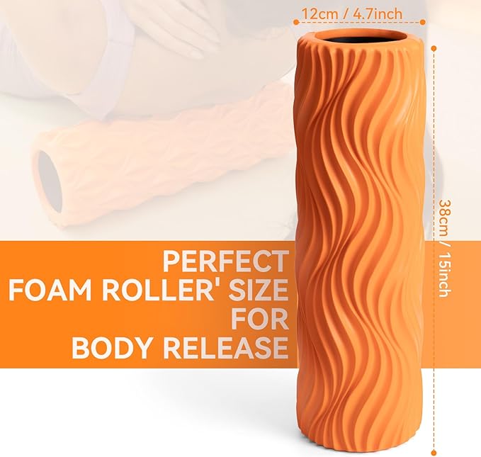 Foam Roller - Muscle Massage Roller for Back Pain & Stretching - Ergonomic Wide Wave Textured