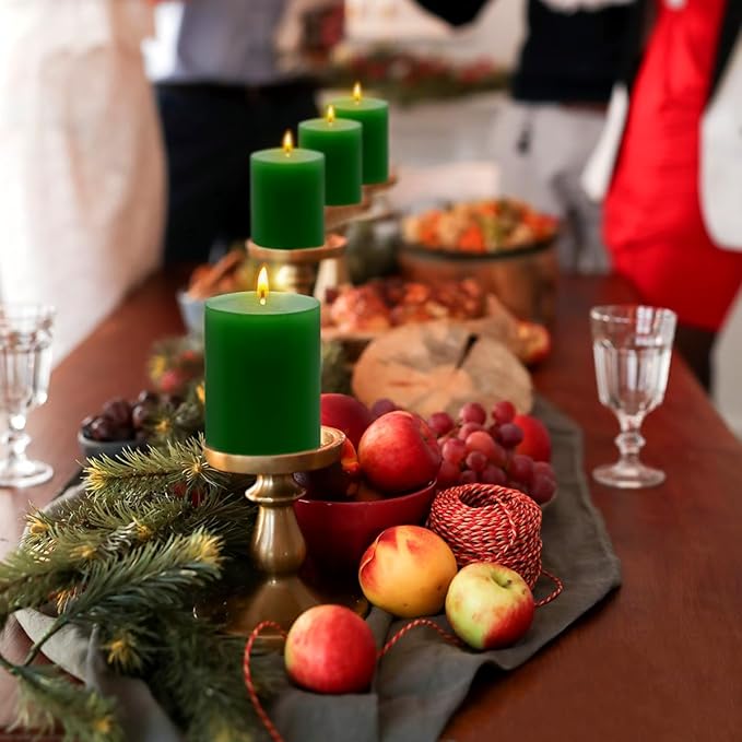 6 Packs 2.75x4 Inch Green Pillar Candles, Unscented Dripless Cylinder Wax Colored Candles for Home
