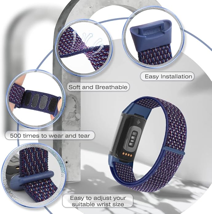 Sport Loop Nylon Watch Bands Compatible with Fitbit Charge 6/5, Adjustable Breathable Replacement