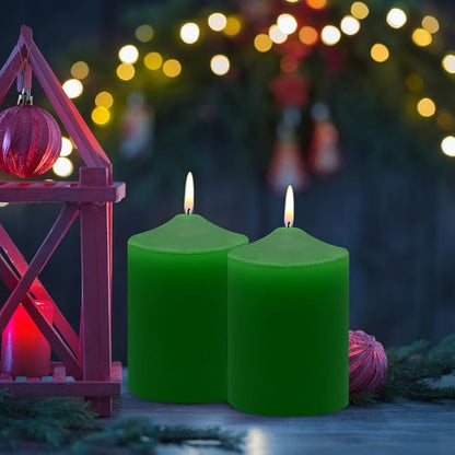 3x4 Inch Green Pillar Candles, 3 Packs Unscented Smokeless Pillar Candles for Christmas, St.