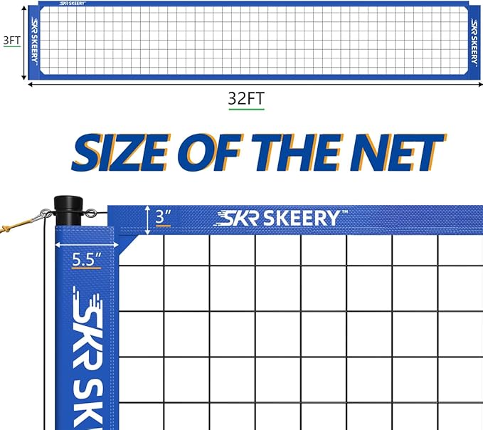 Outdoor Heavy Duty Volleyball Net Set, Anti-Sag Design, Adjustable Aluminum Poles, Portable