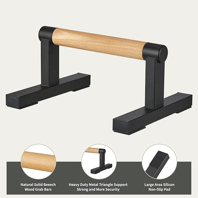 1 Pair Wooden Parallettes Push Up Bars for Men, Strength Training Pushup Stands Handles for Home