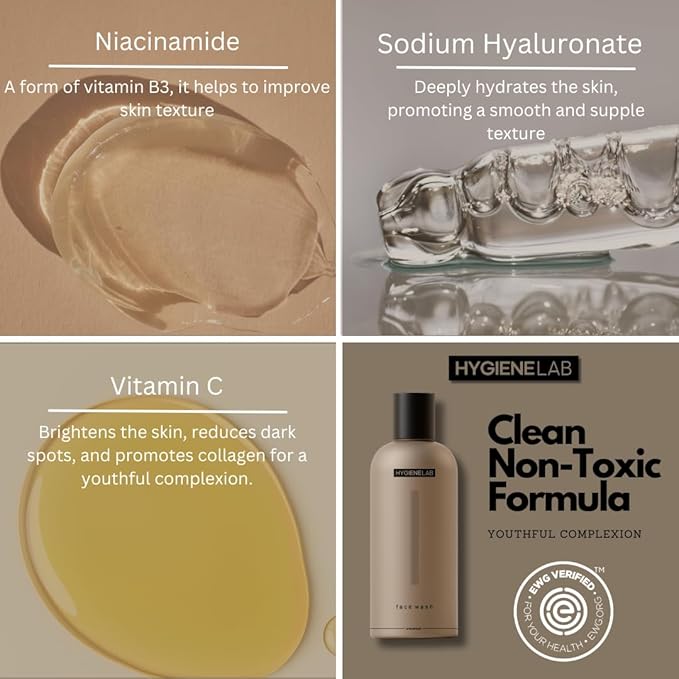 Face Wash ??EWG Verified, Gentle & Hydrating Cleanser with Aloe, Niacinamide & Vitamin C, Removes