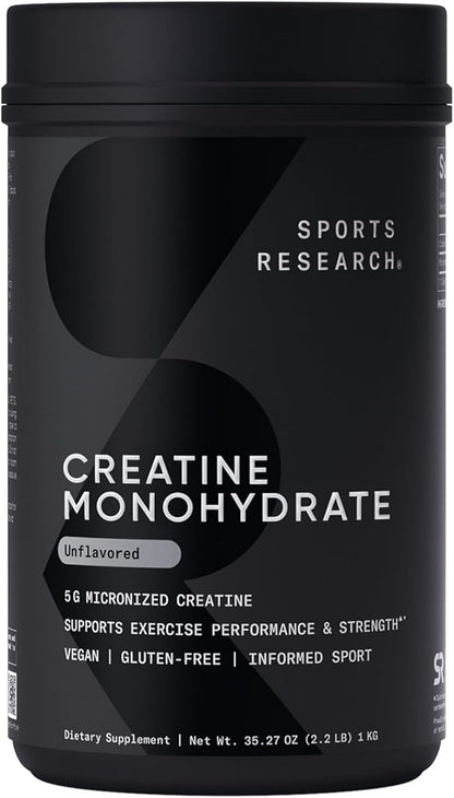 Sports Research Creatine Monohydrate - Gain Lean Muscle, Improve Performance and Strength and