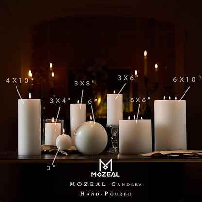 MOZEAL 3" x 8" Hand-Poured Unscented Large Candle,Smokeless Rustic Pillar Candle Set of 2,Slow