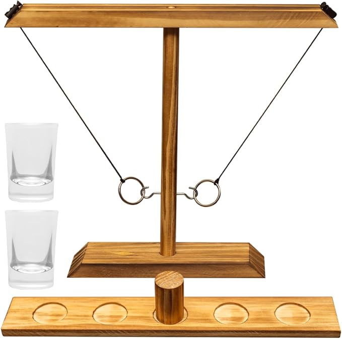 Premium Wooden Swing Ring Hook Game Set with Shot Glasses – Indoor/Outdoor Fun for Adults, Kids