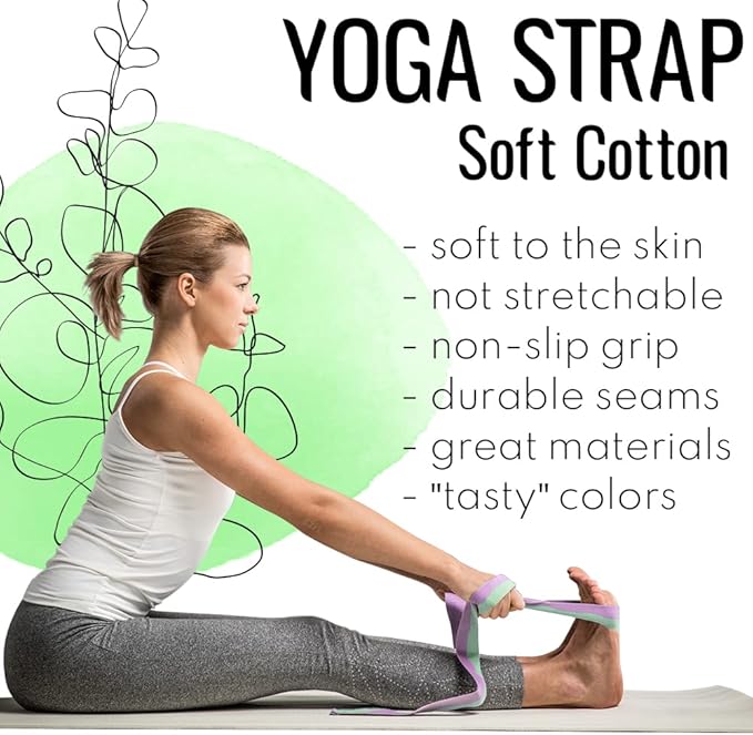 TECEUM Yoga Strap & Mat Strap – 2 IN 1 – Cotton – 6 ft 8 ft 10 ft (30+ colors) – Adjustable