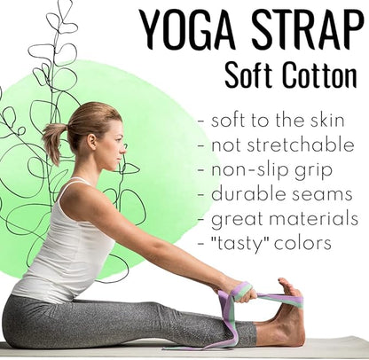 TECEUM Yoga Strap & Mat Strap – 2 IN 1 – Cotton – 6 ft 8 ft 10 ft (30+ colors) – Adjustable