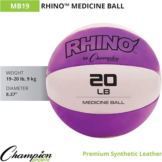 Champion Sports Exercise Medicine Balls, Leather with No-Slip Grip - Weighted Med Ball Set for