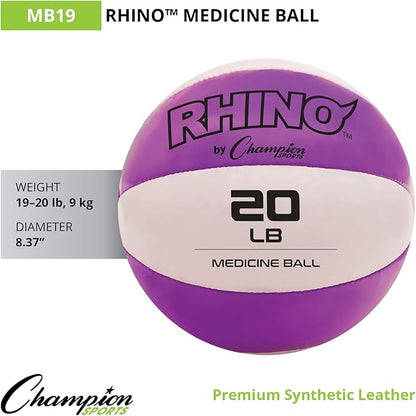 Champion Sports Exercise Medicine Balls, Leather with No-Slip Grip - Weighted Med Ball Set for
