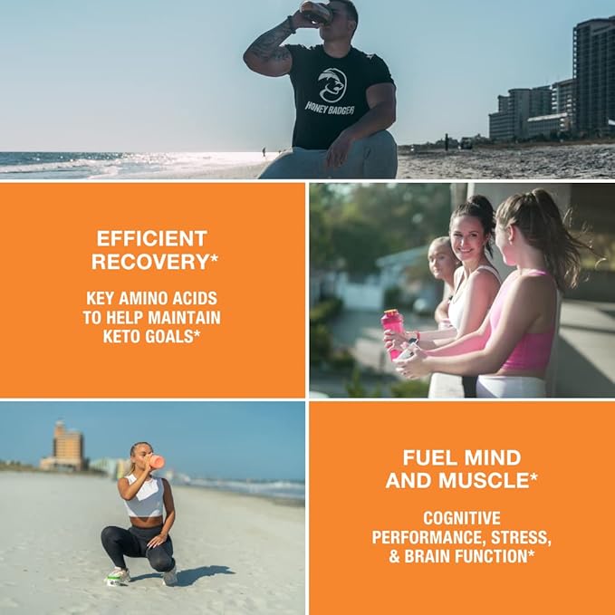 Honey Badger BCAA + EAA Amino Acids Powder, BCAAs + L-Glutamine, Keto, Vegan, Sugar Free for Men &