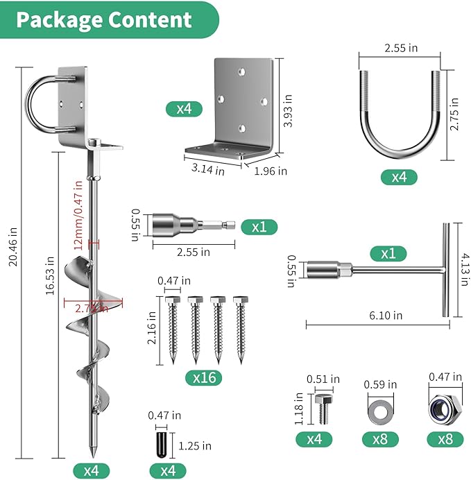 Phopich Multi-Purpose Ground Anchors Screw in, 16in 4Pack Fully Welded Heavy Duty Trampoline Stakes