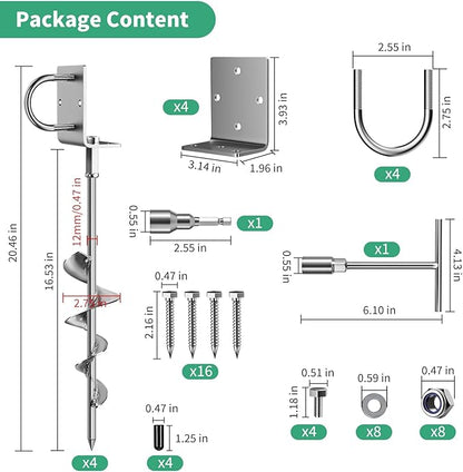 Phopich Multi-Purpose Ground Anchors Screw in, 16in 4Pack Fully Welded Heavy Duty Trampoline Stakes