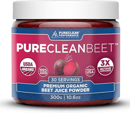 PureClean Beet Premium Beet Juice Powder - 100% Organic Nitric Oxide Support for Clinically-Proven
