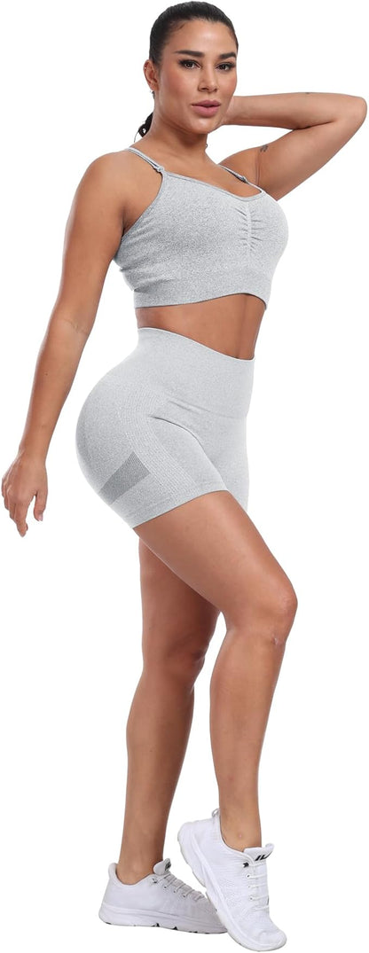 CHRLEISURE Women's 4 Packs Workout Gym Shorts, High Waisted Butt Lifting Scrunch Butt Seamless