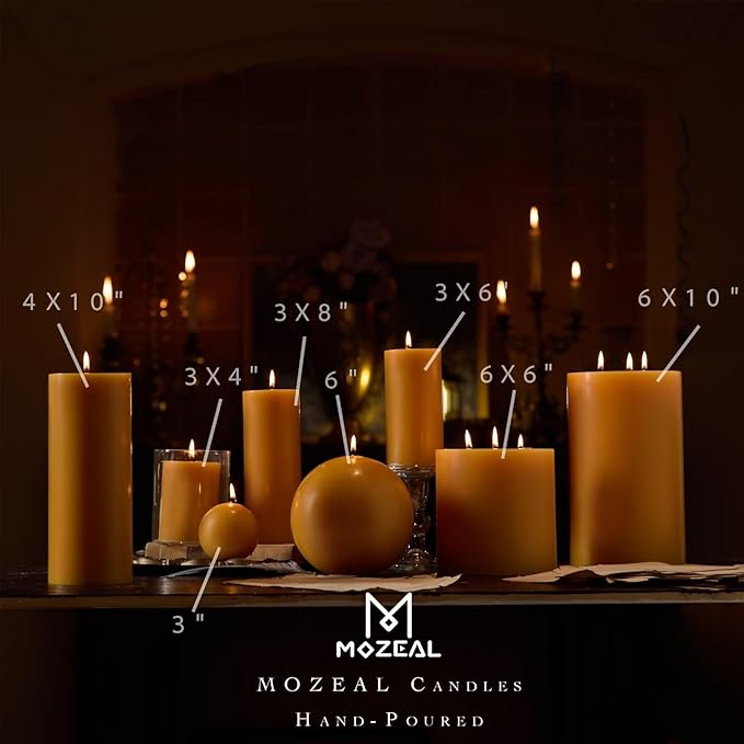 MOZEAL 3" x 4" Hand-Poured Unscented Candle, Dripless Pillar Candle Set of 3, Long Clean Burning