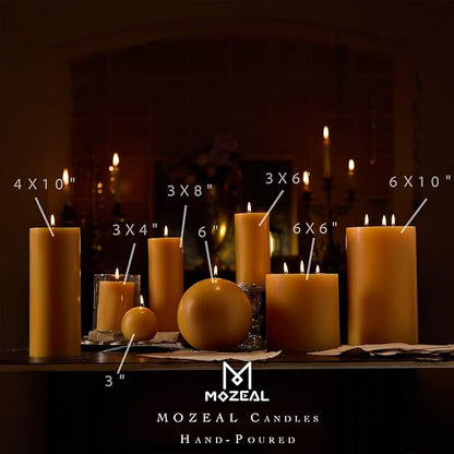 MOZEAL 3" x 4" Hand-Poured Unscented Candle, Dripless Pillar Candle Set of 3, Long Clean Burning