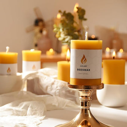 6PCS Beeswax Pillar Candles,Large Handmade Pure Beeswax Candle,Long Lasting Burn Time，Unscented