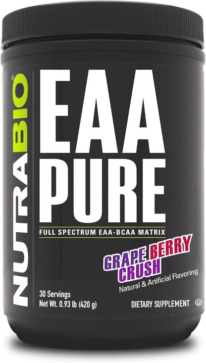 NutraBio ??EAA Pure ??9 Amino Acids ??Muscle Repair and Recovery, 30 Servings, Grape Berry Crush
