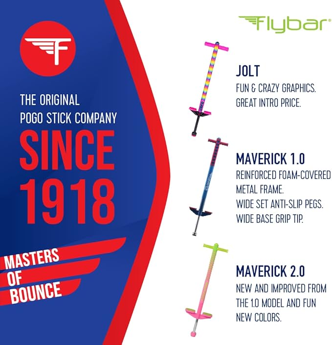 Flybar Maverick Foam Pogo Stick for Kids Age 5 and Up, 40 to 80 Pounds, Pogo Stick for Boys and