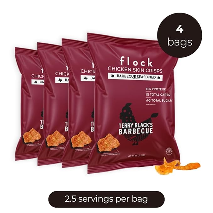 Flock Keto Chicken Skin Chips | Terry Black's BBQ Flavor | Low Carb, High Protein, Sugar Free
