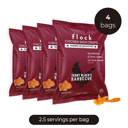 Flock Keto Chicken Skin Chips | Terry Black's BBQ Flavor | Low Carb, High Protein, Sugar Free