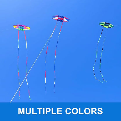 Beach Kites for Adults Large with Long Tail, 98 inches Super Easy Flyer 3D Rainbow Box Kites, Comes