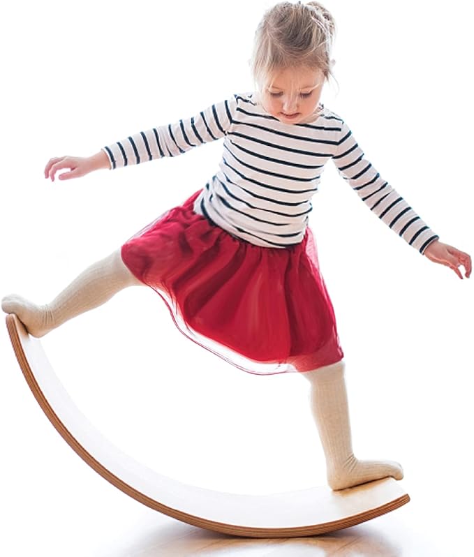 Gentle Monster Wooden Wobble Balance Board, 35 Inch Rocker Board Natural Wood, Kids Toddler Open
