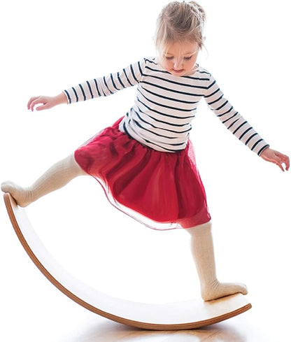 Gentle Monster Wooden Wobble Balance Board, 35 Inch Rocker Board Natural Wood, Kids Toddler Open