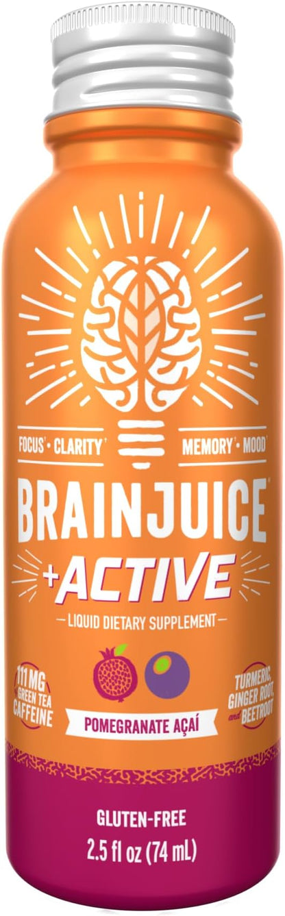 BrainJuice Active Focus & Energy Drink Shots, Supports Endurance, Recovery & Clarity, Non-GMO