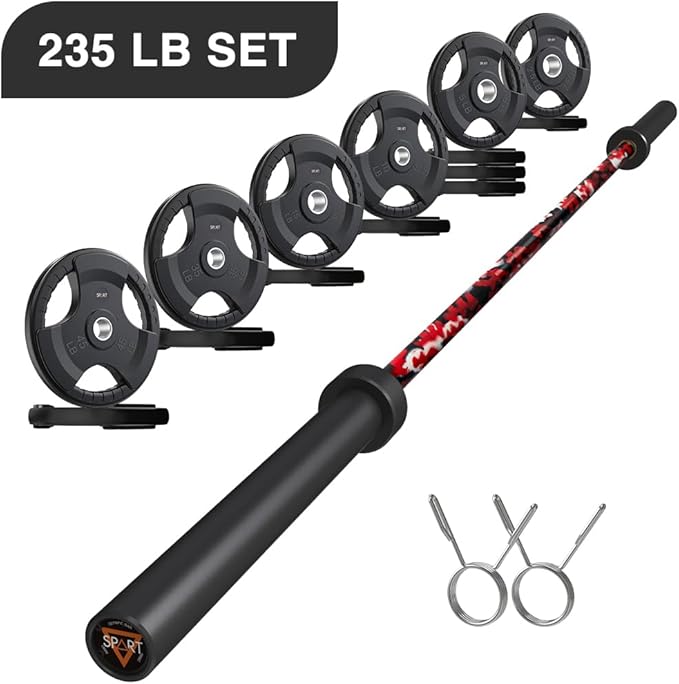 7FT Olympic Barbell Bar with Weight Plate Set Combo, Solid Olympic Bar with Bearings, 700Lbs