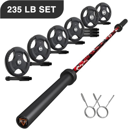 7FT Olympic Barbell Bar with Weight Plate Set Combo, Solid Olympic Bar with Bearings, 700Lbs