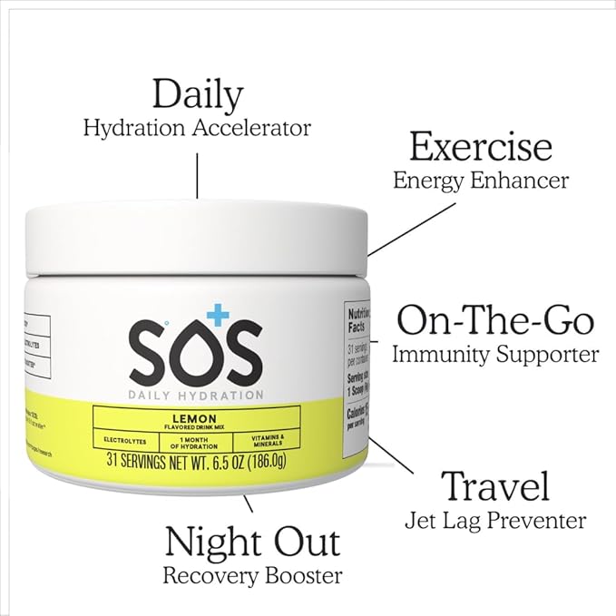 SOS Hydration Electrolyte Drink Mix (31 Servings) – Low Sugar, 15 Calorie, Keto-Friendly & Rapid